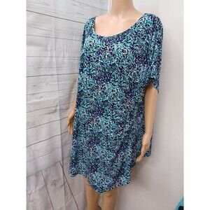 Cato 26/28W Top Shirt Blouse Black Blue Stretch Ruched